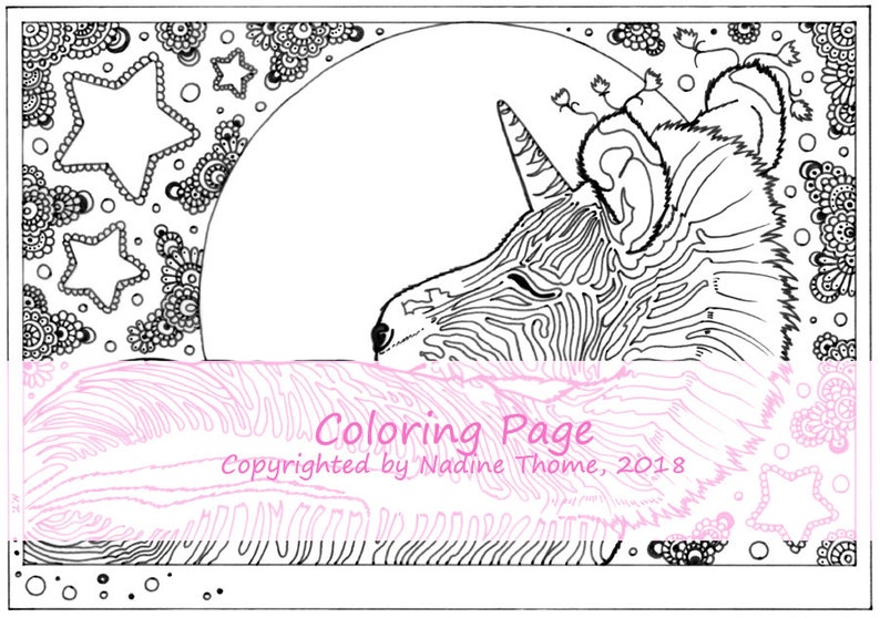 Hand drawn Zebra Unicorn Coloring Page 3 black and gray | Etsy