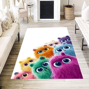 Alfombra de monstruo peludo colorido con dibujos animados para habitación de niños, sala de juegos, guardería, regalo divertido para niños, decoración para bebés y niños pequeños