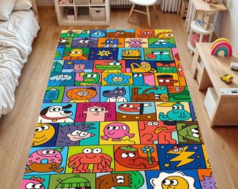 Tapis coloré à motifs de personnages de dessins animés, décoration de sol pour chambre ou salle de jeux d'enfant