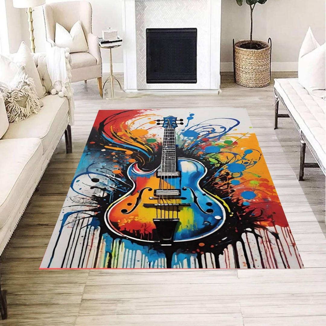 Musical Instrument Rug Colorful Guitar Rug, Abstract Music Carpet, Artistic Instrument Floor ...