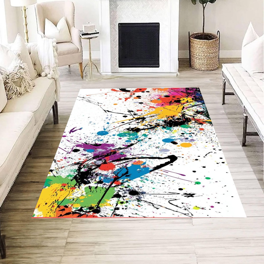 Painted Look Rug Abstract Paint Splash Rug Colorful Artistic Carpet Modern Art Area Rug ...
