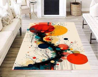 Tapis géométrique abstrait, composition de cercles colorés, décoration de sol moderne pour salon, œuvre d'art contemporaine