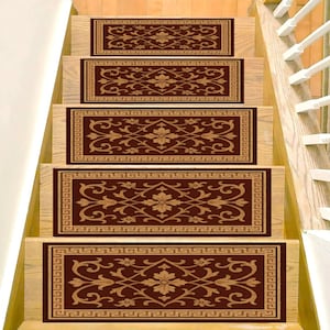 Elegant Stair Treads Rug, Non Slip Carpet for Stairs, Washable Stair Runner, Classic Decorative Step Mat, Indoor Safety Staircase Rug