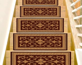 Elegant Stair Treads Rug, Non Slip Carpet for Stairs, Washable Stair Runner, Classic Decorative Step Mat, Indoor Safety Staircase Rug