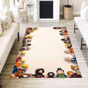 Cute Anime Characters Rug, Cartoon Style Floor Mat, Colorful Kids Room Carpet, Playroom Decor, Fun and Unique Gift for Anime Lovers