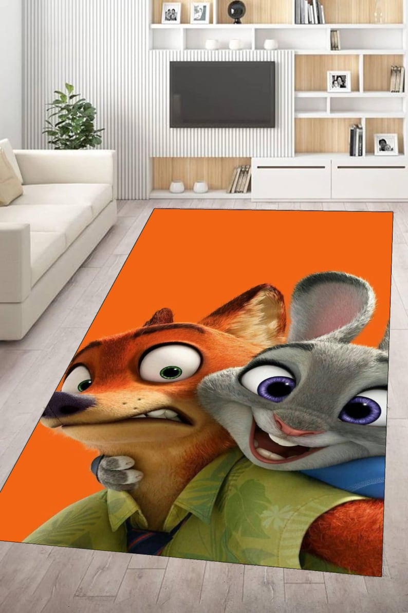 Zootopia Cartoon Rug for Kids Room, Cute Fox Bunny Carpet, Fun Playroom ...