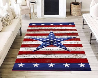 Tapis drapeau américain étoiles, décoration intérieure de tapis de sol de salon de style patriotique vintage