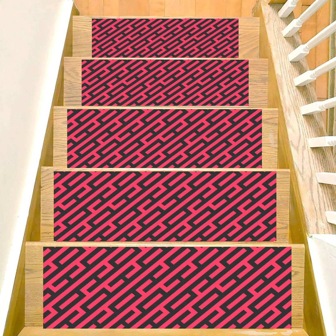 Riser Rug Geometric Stair Riser Rug Set, Red Black Pattern Step Carpet, Modern ...