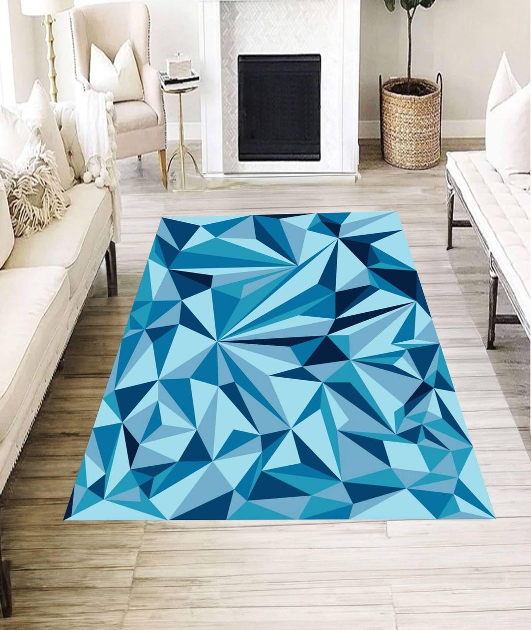 Blue Geometric Rug, Modern Polygon Pattern Carpet, Abstract Triangle ...