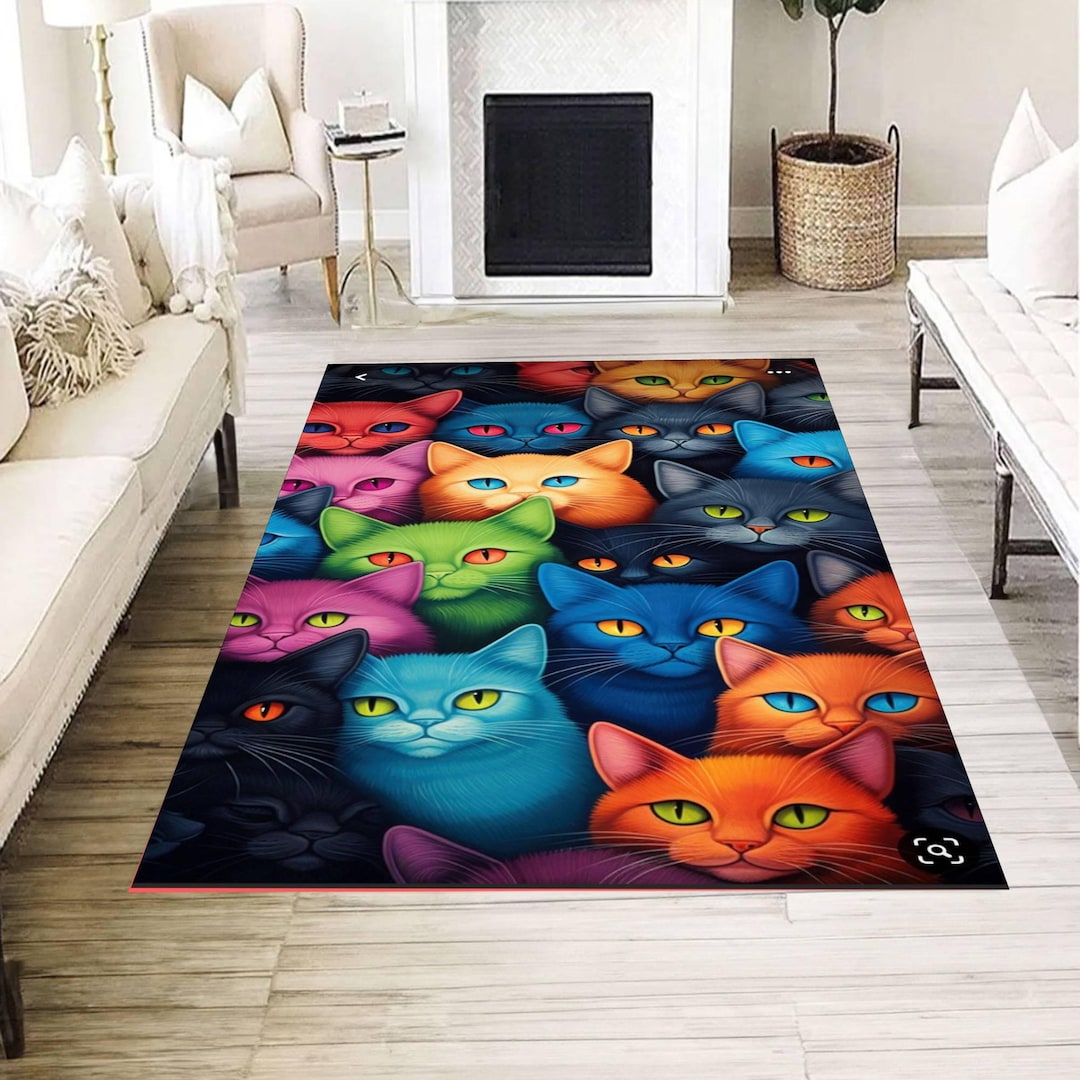 Cat Rug Design Colorful Cat Art Rug, Vibrant Feline Design Carpet, Modern Animal ...