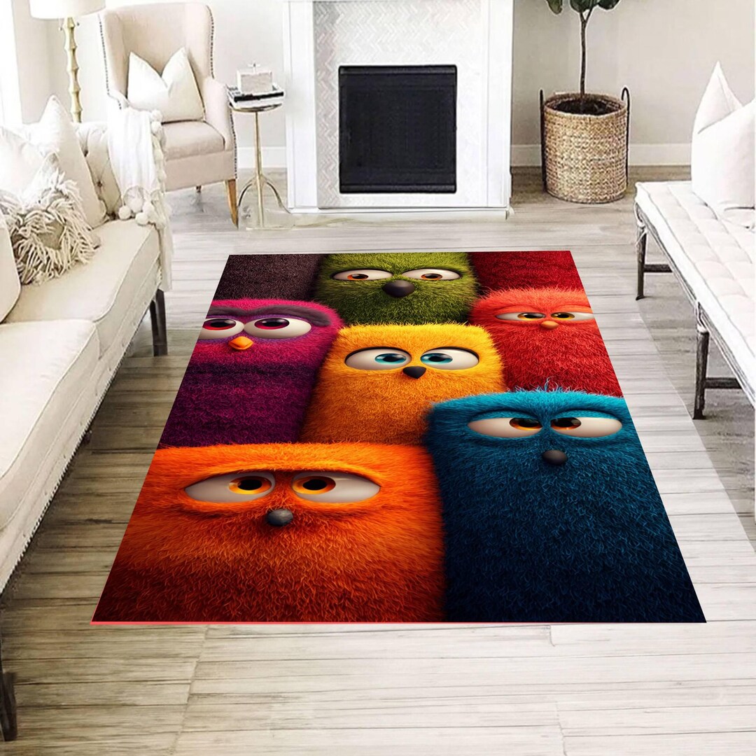 Colorful Furry Character Rug, Cartoon Style Area Carpet, Playful Modern ...