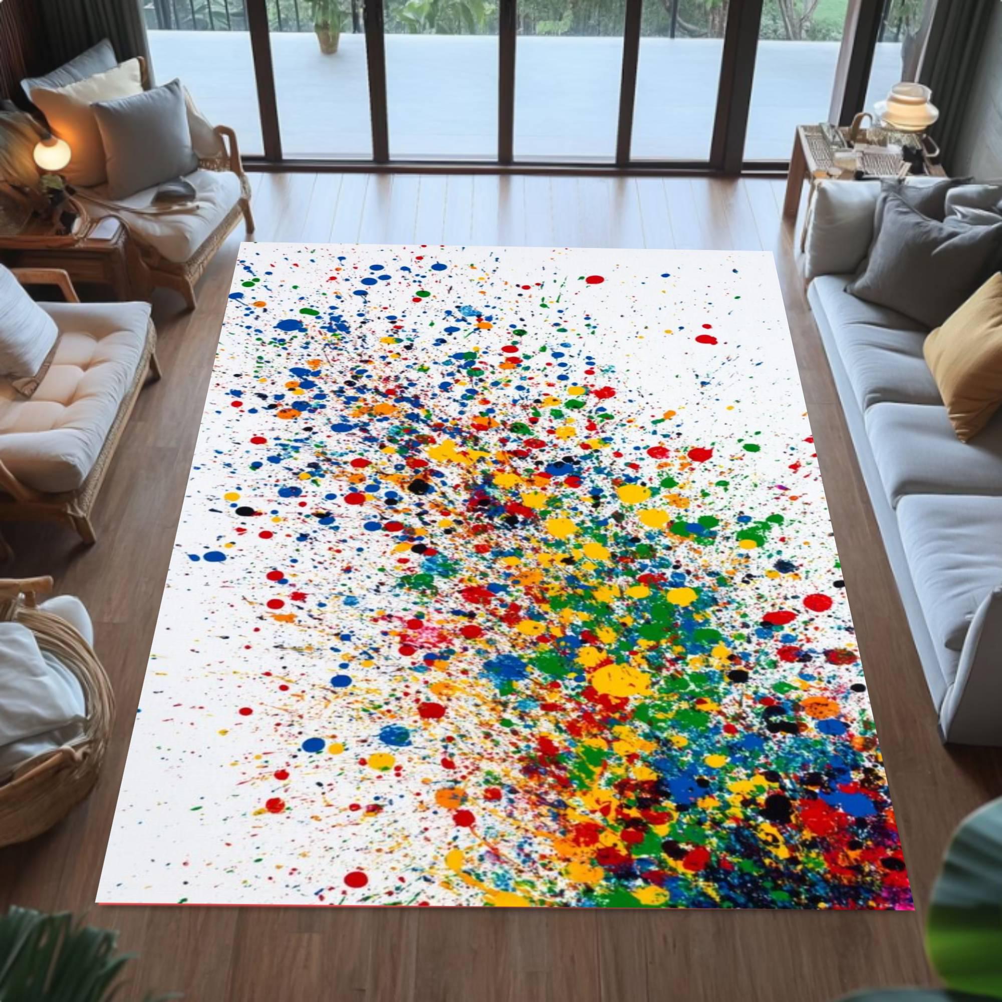Colorful Paint Splatter Art Rug, Modern Abstract Area Carpet, Vibrant ...