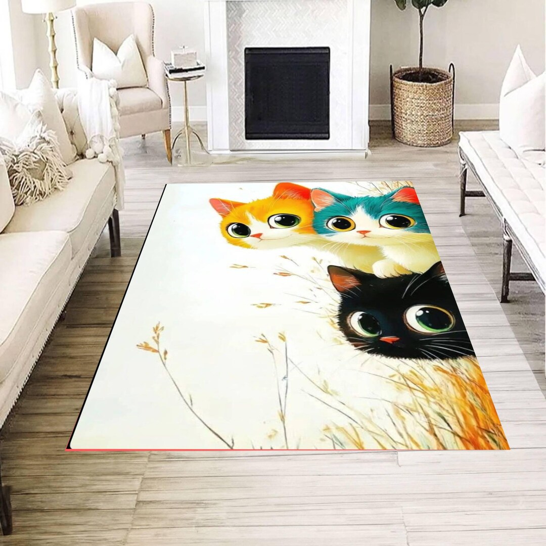 Colorful Cat Rug, Whimsical Kitten Design Floor Carpet, Kids Room ...