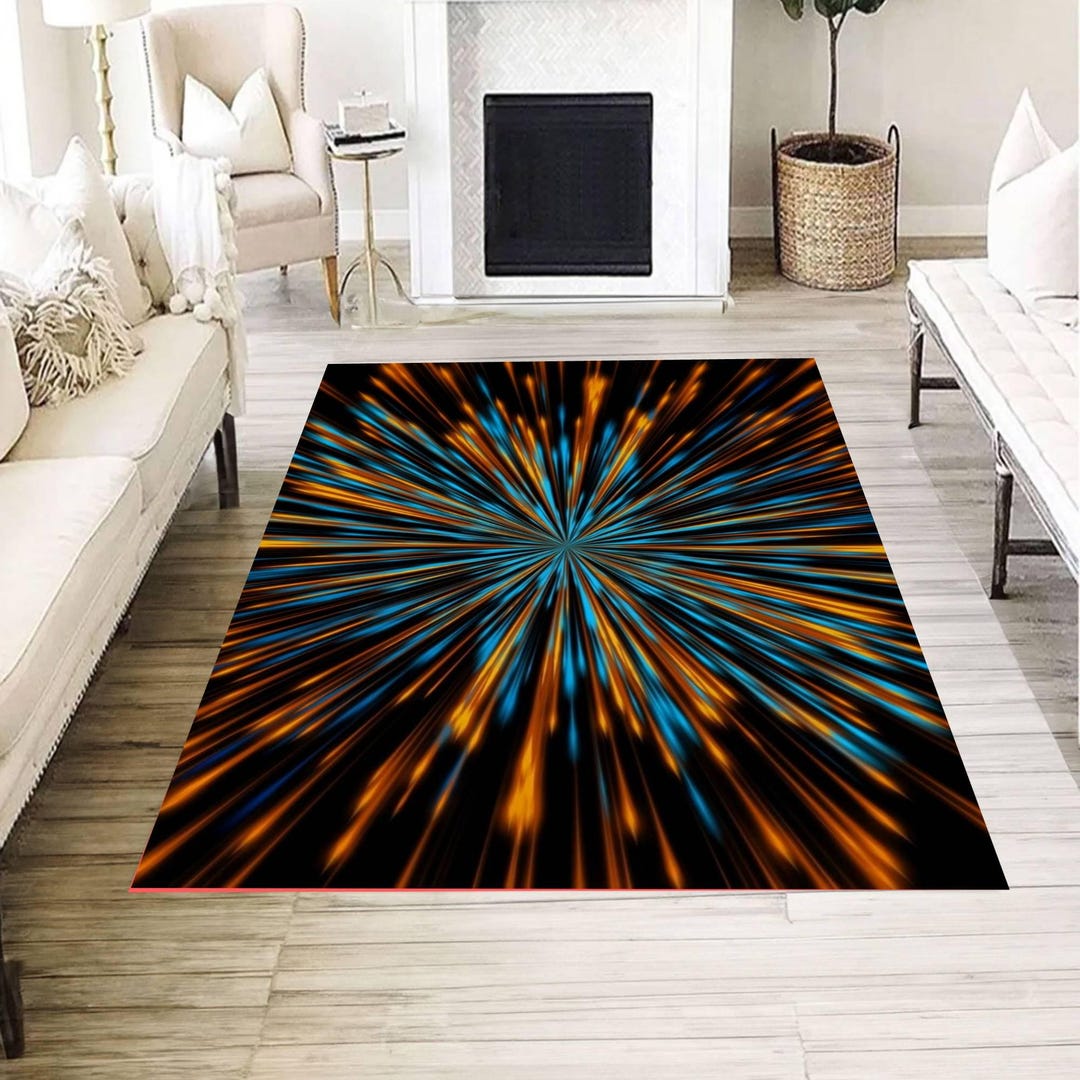 Abstract Light Burst Rug, Colorful Speed Lines Carpet, Modern ...