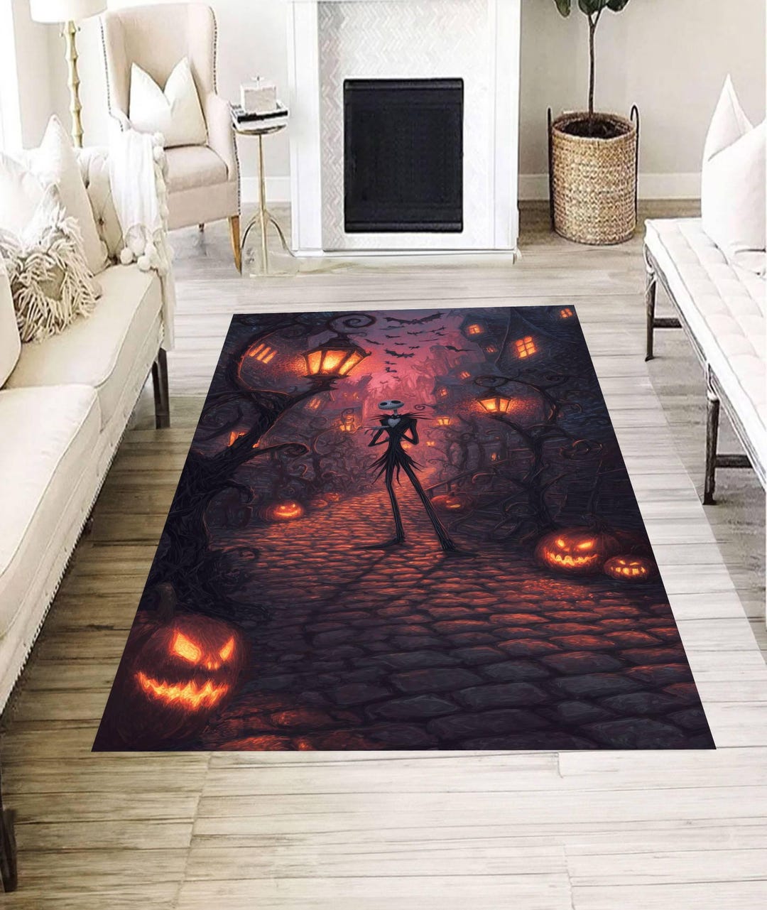Spooky Rug Texture Halloween Pumpkin Street Rug, Spooky Lantern Path Carpet, Gothic ...