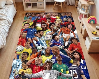 Soccer Theme Area Rug, Colorful Sports Fan Carpet, Washable Non Slip Floor Mat