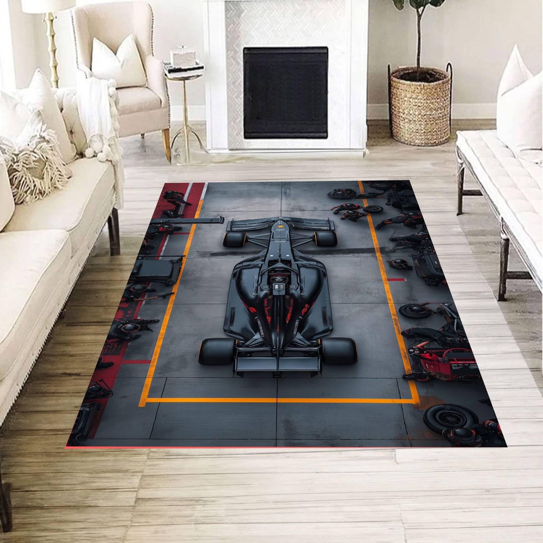 Ford Racing Rug Racing Car Pitstop Rug, Motorsport Garage Floor Decor, High Speed ...
