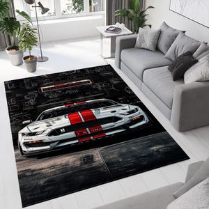 Muscle Car Blueprint Rug, Modern Automotive Art Area Carpet for Garage ...