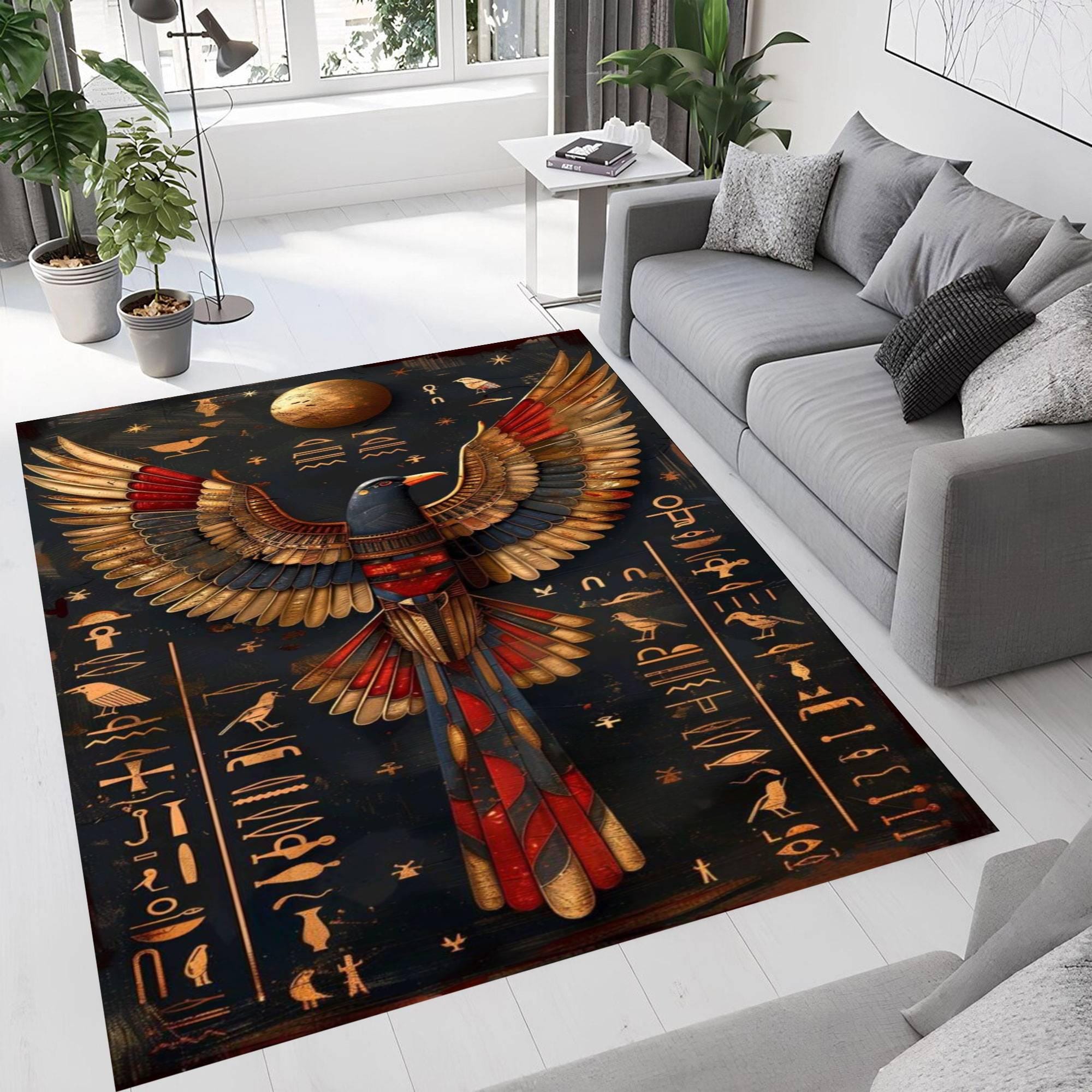 Egyptian Style Area Rug, Ancient Symbol Art Carpet for Living Room ...