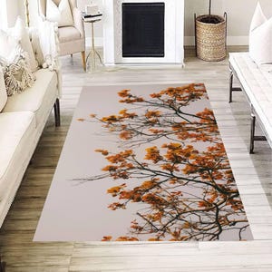 Autumn Tree Branch Rug, Fall Leaves Carpet for Living Room, Seasonal Nature Inspired Floor Mat, Modern Minimalist Home Decor Accent Rug