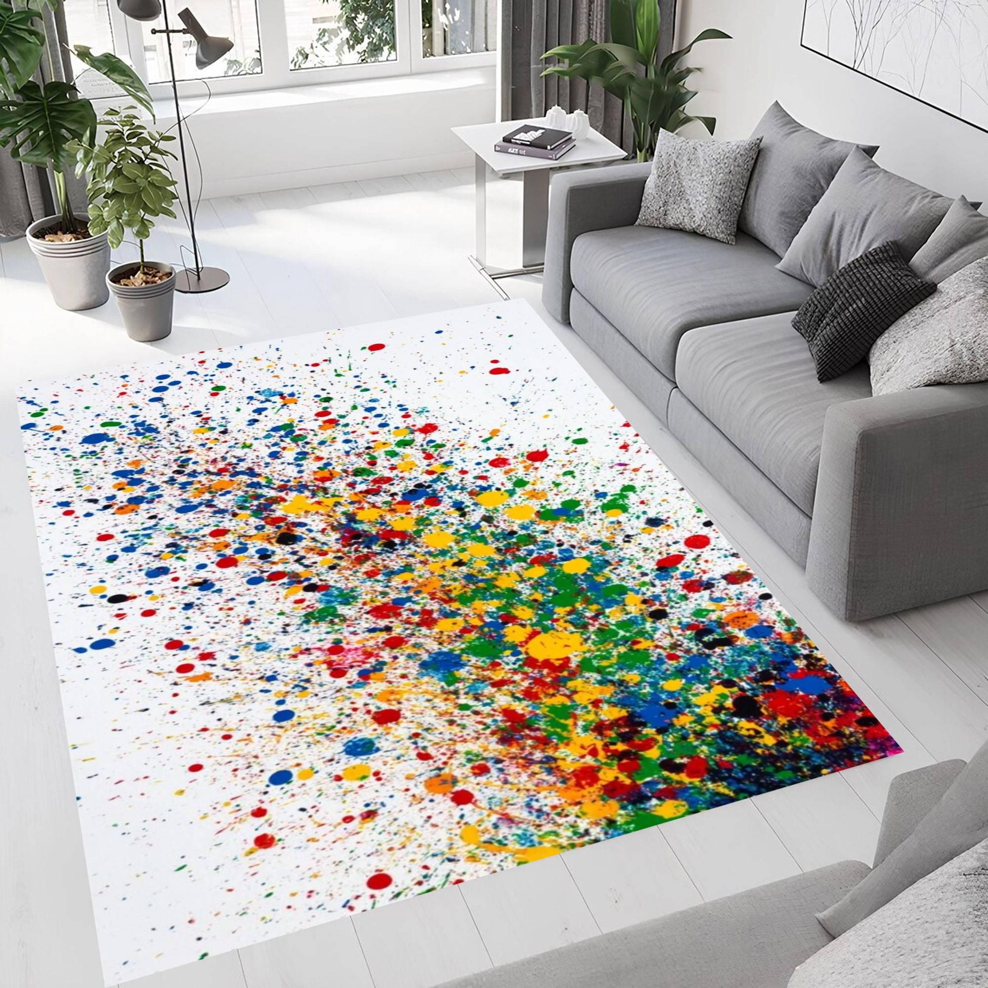 Colorful Paint Splatter Art Rug, Modern Abstract Area Carpet, Vibrant ...
