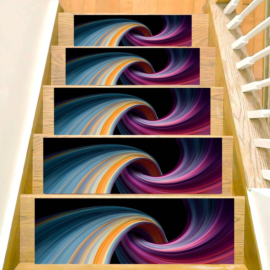 Abstract Stair Riser Rug Set, Colorful Wave Pattern Step Carpet, Modern ...