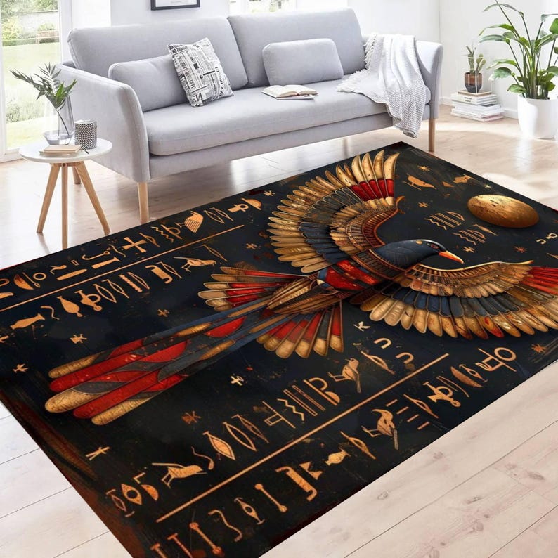 Egyptian Style Area Rug, Ancient Symbol Art Carpet for Living Room ...