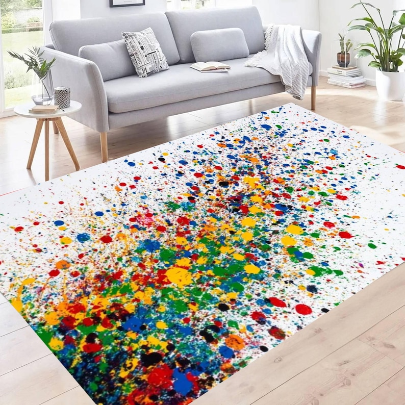 Orange Splat Rug Colorful Paint Splatter Art Rug, Modern Abstract Area Carpet, Vibrant ...