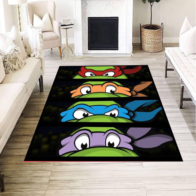 Turtle School Rug Masked Turtle Heroes Rug, Cartoon Reptile Team Carpet, Kids Gaming ...