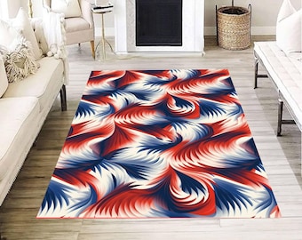 Tapis abstrait bleu, rouge et blanc, motif tourbillonnant, décoration de revêtement de sol de salon moderne