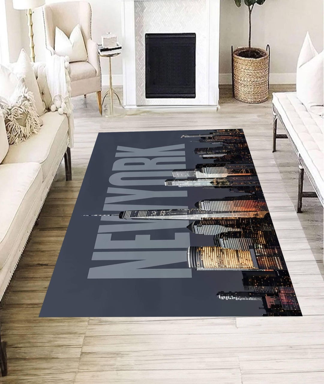 Skyline Rugs City Skyline Rug, Urban Night Lights Carpet, Modern New York Inspired ...