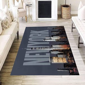 City Skyline Rug, Urban Night Lights Carpet, Modern New York Inspired Floor Mat, Contemporary Architecture Decor, Gift for City Lovers Home
