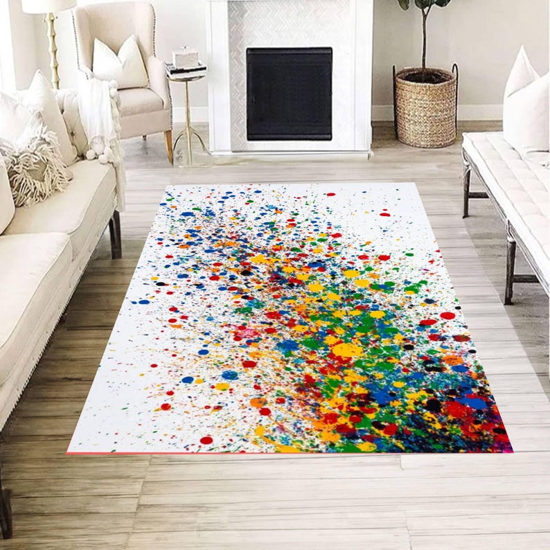 Sand Spatter Pattern Rug Colorful Paint Splatter Art Rug, Modern Abstract Area Carpet, Vibrant ...