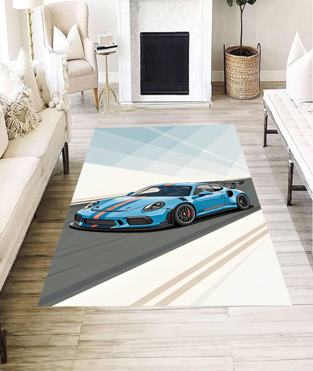 Vehicle Rug Sleek Sports Car Rug, Modern Racing Vehicle Floor Mat, Automotive ...
