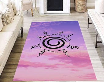 Tappeto con simbolo a spirale anime, tappeto viola e rosa cielo, arredamento estetico per la stanza, tappetino ispirato ai ninja, regalo per amanti e fan degli anime