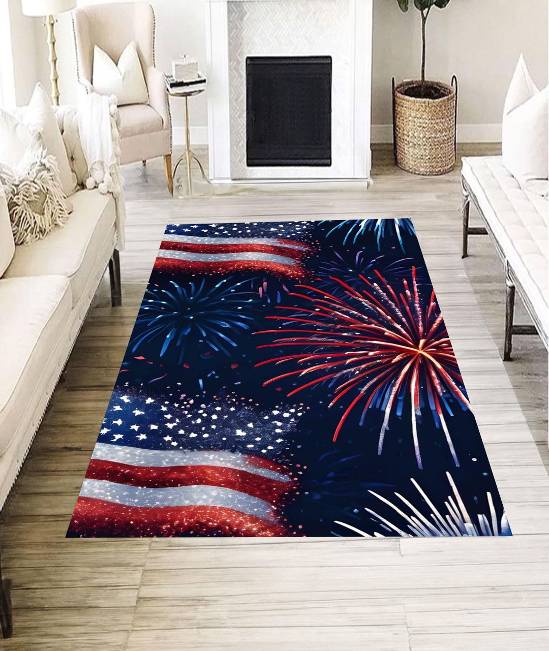 Celebration Rug 4th of July Fireworks Rug, American Flag Patriotic Celebration Area ...
