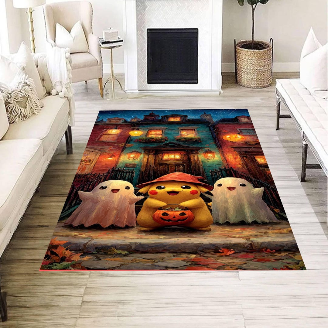 Cute Halloween Rug, Colorful Ghosts and Pumpkin Rug, Spooky Kids Room ...