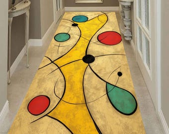 Tapis de couloir abstrait, moquette de couloir moderne, tapis d'entrée lavable, long motif antidérapant coloré au sol pour une décoration intérieure élégante