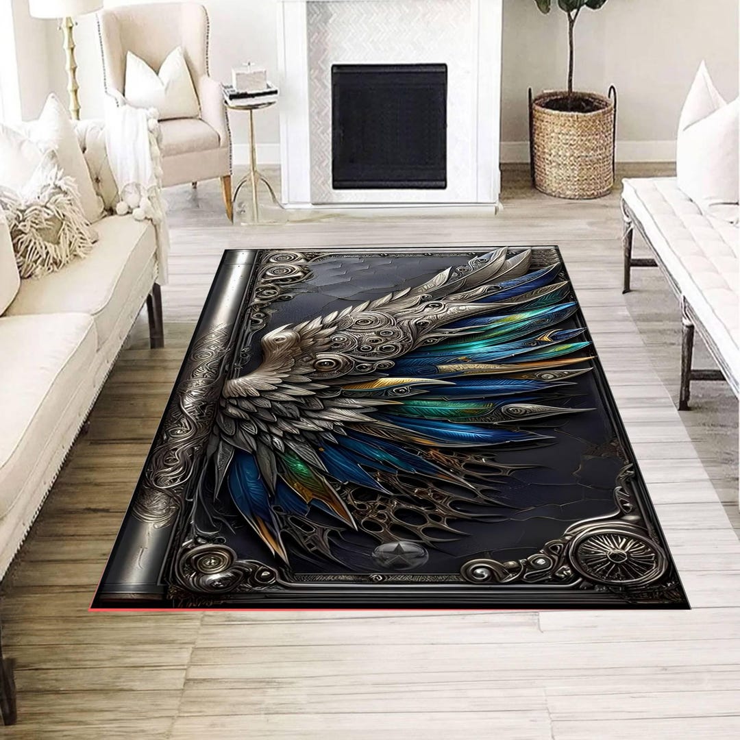 Mechanical Phoenix Wing Area Rug, Dark Fantasy Steampunk Style Living ...