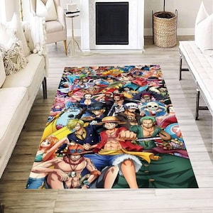 Epic Anime Crew Rug, Vibrant Cartoon Character Floor Mat, Fan Art Decor for Gaming Room & Bedroom, Unique Home Accent, Gift for Enthusiasts