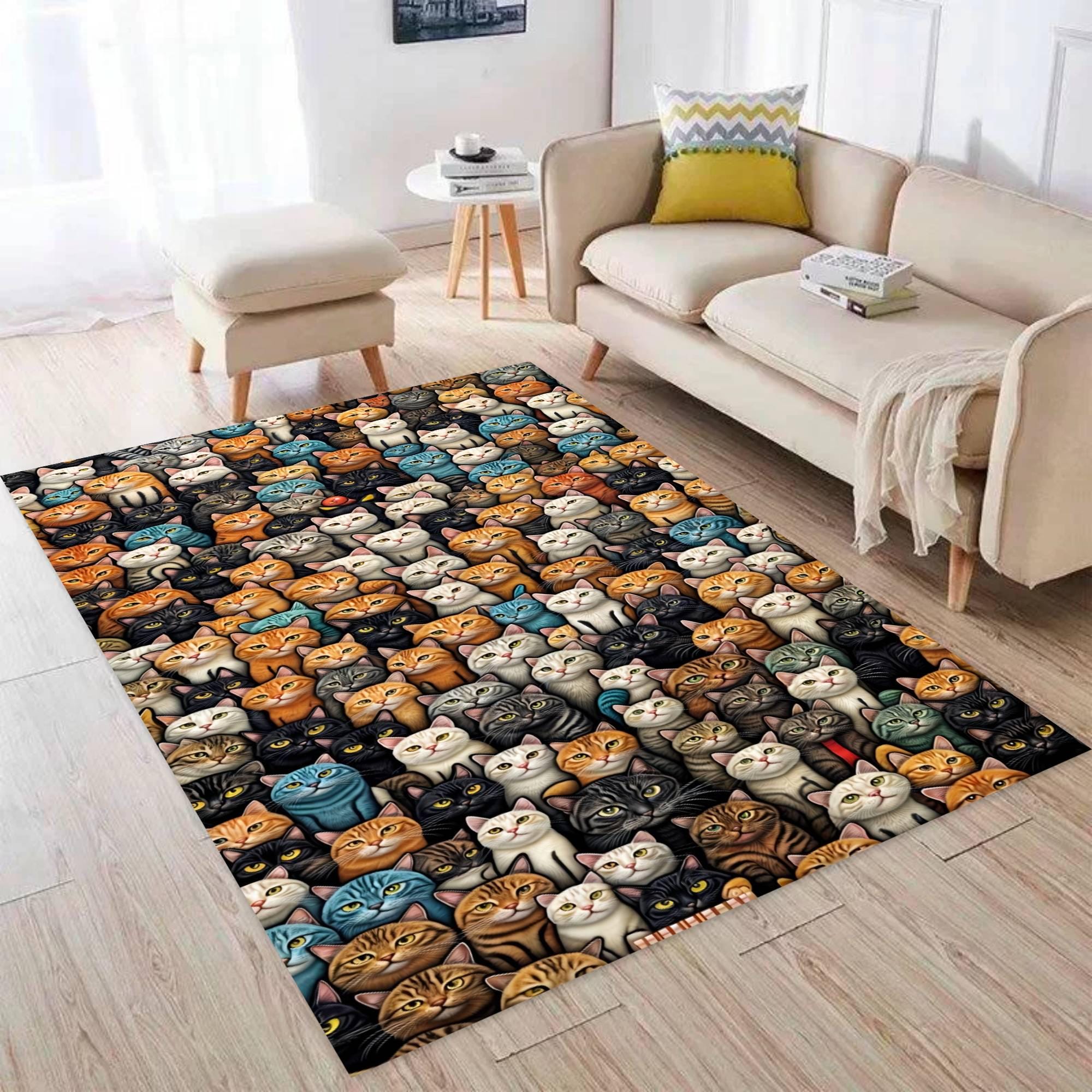 Colorful Cat Pattern Rug, Cute Kitty Design Carpet, Fun Pet Lovers ...