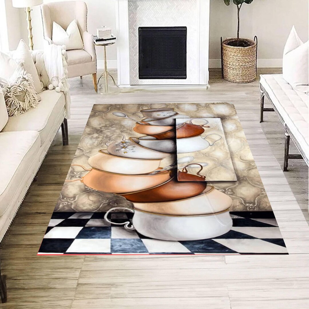 Stacked Coffee Cups Area Rug, Modern Kitchen Art Floor Decor for Home ...