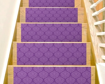 Purple Stair Treads Rug, Non Slip Washable Step Carpet, Decorative Indoor Safety Floor Mat