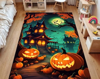 ハロウィンパンプキンラグ、お化け屋敷コウモリ月寝室用カーペット