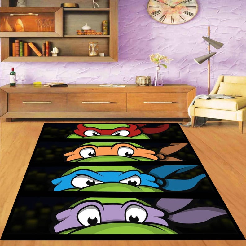 Turtle School Rug Masked Turtle Heroes Rug, Cartoon Reptile Team Carpet, Kids Gaming ...