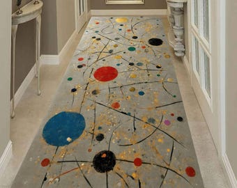 Abstract Hallway Runner Rug, Modern Colorful Rug, Contemporary Entryway Floor Mat, Artistic Long Corridor Rug Washable Decorative Home Decor