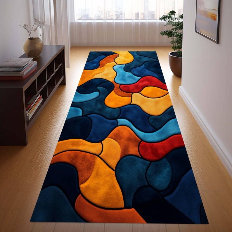 Colorful Abstract Hallway Runner Rug, Modern Entryway Carpet, Washable ...