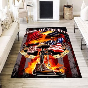 Home of the Free Rug, Patriotic Memorial Carpet, 4th of July American Flag Decor, Military Tribute Floor Mat, Veteran Honor Living Room Rug