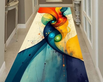 Abstract Art Runner Rug, Colorful Modern Pattern Carpet For Hallway Living Room Contemporary Decor
