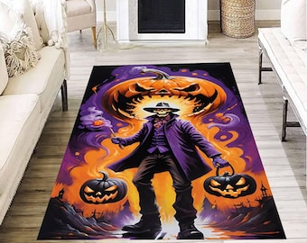 Alfombra de Halloween con forma de calabaza y mago, alfombra mágica espeluznante para sala de estar, alfombra otoñal espeluznante, decoración de casa embrujada, idea de regalo navideño aterrador